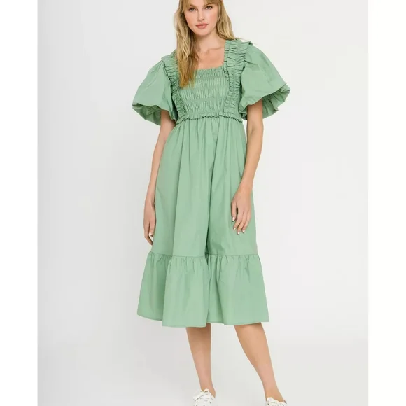 ENGLISH FACTORY Ruffle Smocked Cotton Dress green size S, M & L BNWT